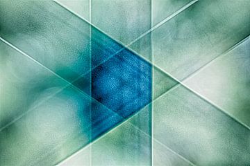 Geometrisch beeld van vormen in groen en blauw van Lisette Rijkers