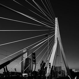 Erasum Brücke rotterdam in schwarz und weiß von Pix-Art By Naomi.k