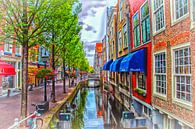 Kleuren aan de gracht in Delft. van Nicolaas Digi Art thumbnail