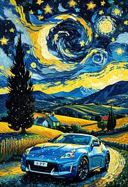 Nissan 370Z Starry Night Inspired Painting – Abstract Sports Car Modern Wall Art