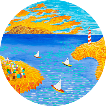 Schilderij Abstract kustlandschap van Ton van Breukelen