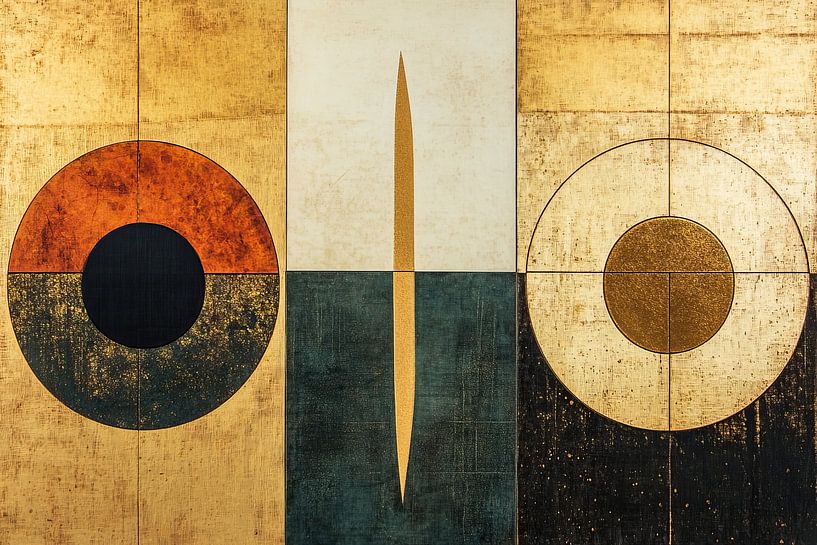 Cirkel Kunst | Beige en Gouden Harmonie van Zen en Meer