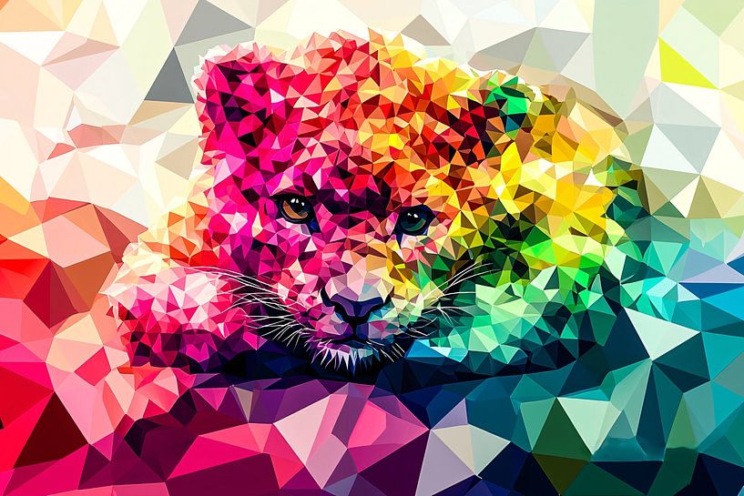 Geometric colourful leopard portrait by Imperial Art House