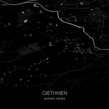 Zwart-witte landkaart van Giethmen, Overijssel. van Rezona