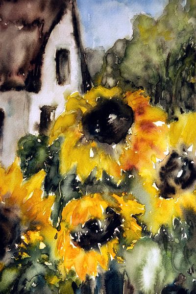 Sonnenblume mit Haus von Christine Nöhmeier