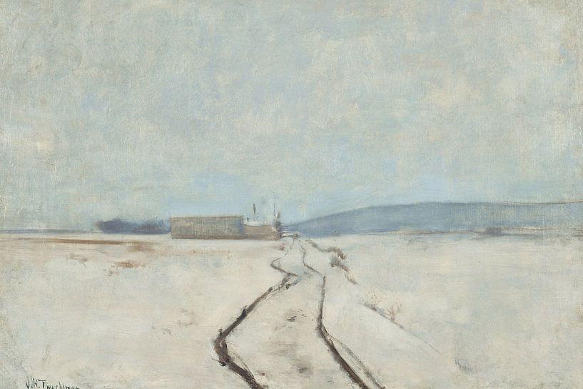 John Henry Twachtman~ Along the river, winter by finemasterpiece