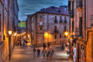 Vieille ville, crépuscule, maisons, rue, Salamanque, Espagne, Europe