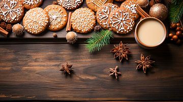 Weihnachtsdekoration mit Zimt und Keksen auf einem Holztisch von Animaflora PicsStock