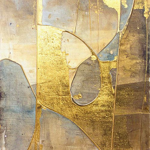 Abstrakte Industrielackierung in Gold mit sanften Sandtönen