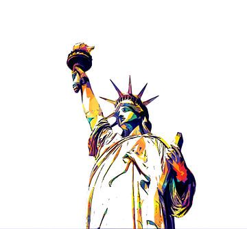 The Statue of Liberty isolated on white background, digital pop art design by Maria Kray