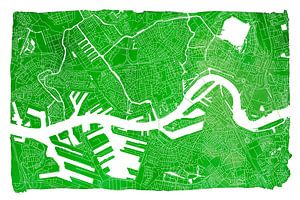 Plan de la ville de Rotterdam | Aquarelle verte avec cadre blanc sur WereldkaartenShop