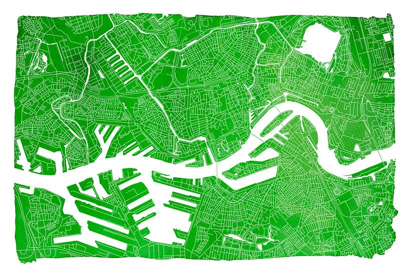 Rotterdam city map | Green watercolour with white frame by WereldkaartenShop