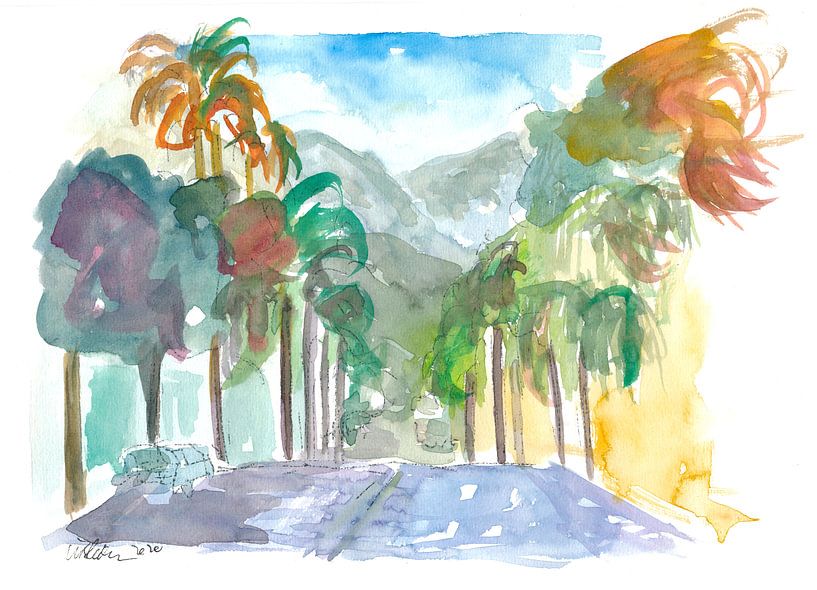 Santa Barbara Kalifornien Straßenszene mit Palmen von Markus Bleichner
