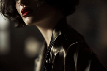 Stylish boudoir portrait of a woman with red lips by Carla Van Iersel