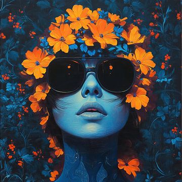 Lunettes de soleil Fleurs | Couronne de fleurs orange sur Peintures accrocheuses