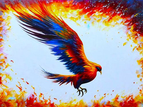 Majestueuze feniks - kleurrijk schilderij