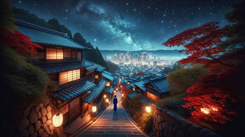 Timeless Beauty: Sunset in an Old Japanese Village with Mountain View
