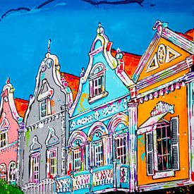 Kleurrijke huisjes Aruba van Happy Paintings / Renata Rolefes Art