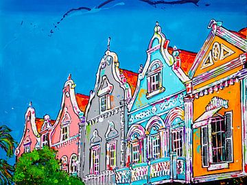 Kleurrijke huisjes Aruba van Happy Paintings