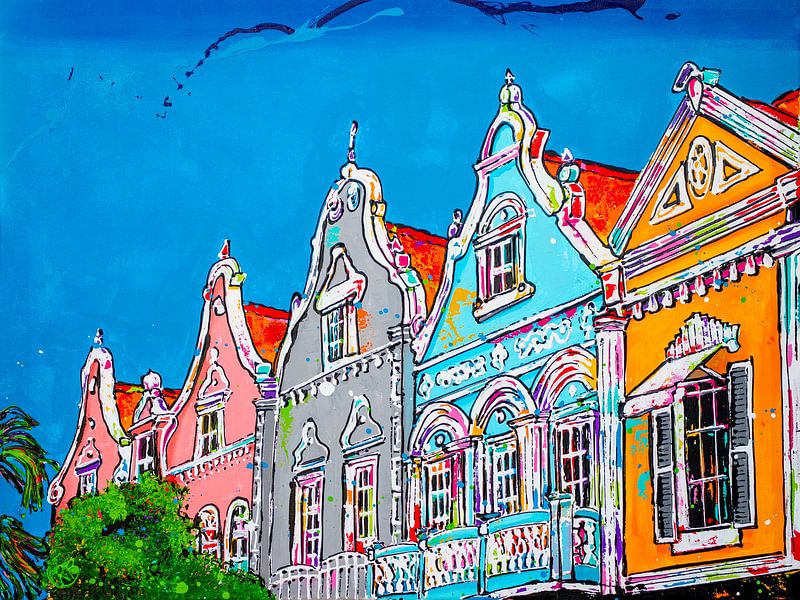 Kleurrijke huisjes Aruba van Happy Paintings / Renata Rolefes