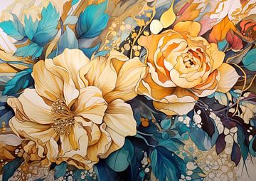 Bloei | Floral Watercolor Art van Abstract Schilderij