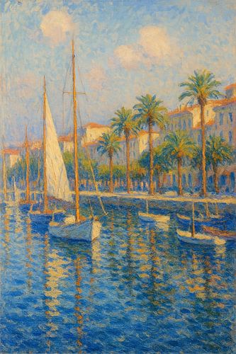 Ochtendlicht haven Cannes - Zachte impressionistische print van Franse Rivièra