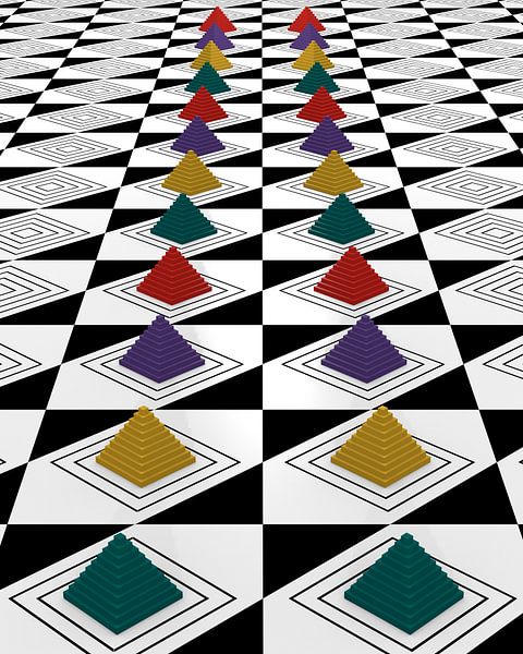 Abstract patroon met kleurrijke piramides van Stefanie Keller