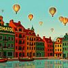 Illustration einer europäischen Hafenstadt im Retro-Stil von Artkreator