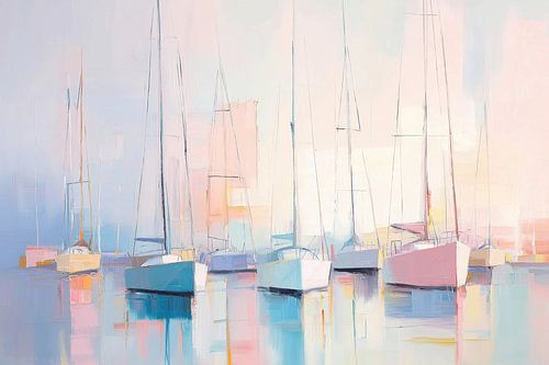 Zeilboten abstract in pastel kleuren