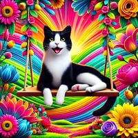 Cat on swing. Dopamine decor