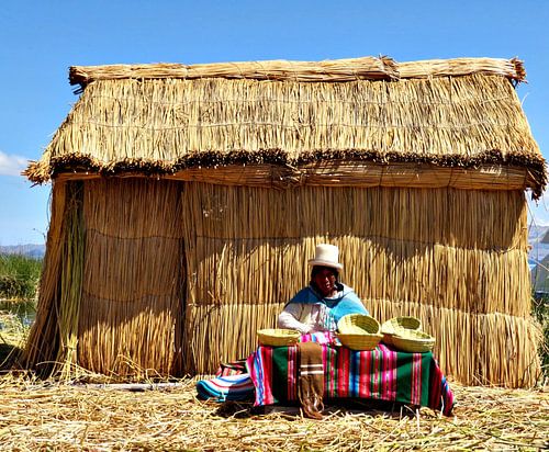 Woman weaving baskets