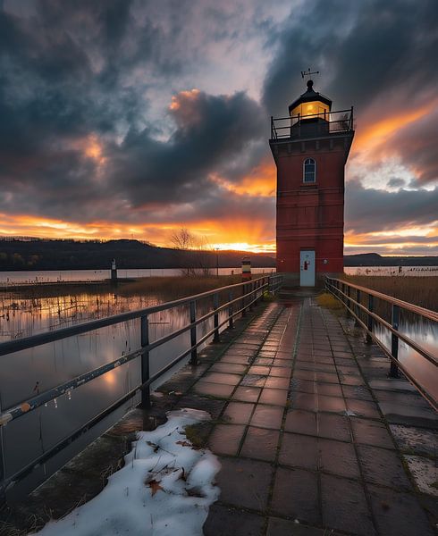 Dageraad ontmoet vuurtoren van fernlichtsicht
