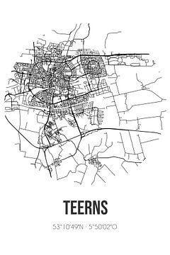 Teerns (Fryslan) | Landkaart | Zwart-wit van MijnStadsPoster