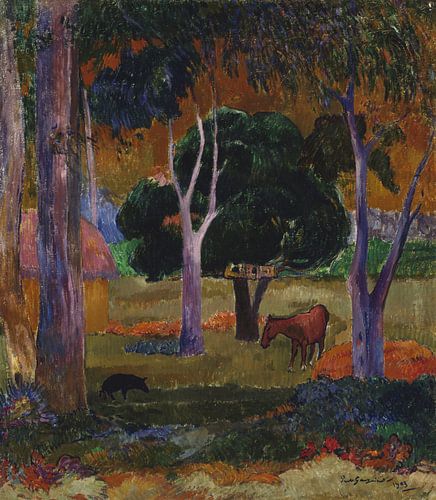 Landscape with a Pig and a Horse (Hiva Oa), Paul Gauguin