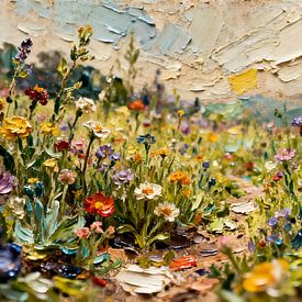 Sommerliche Wildblumen-Naturstudie in Öl von Kristin M