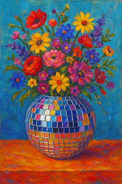 Schilderij van bos bloemen in een discobol van Johannes