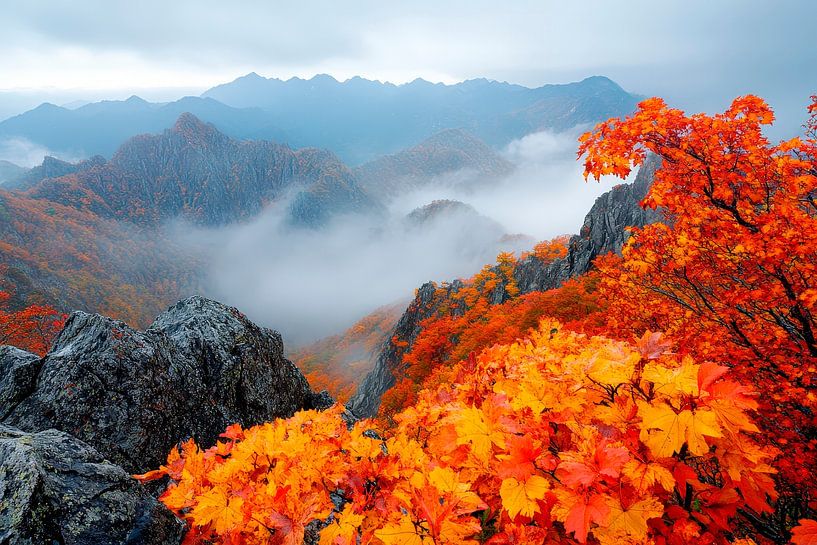 Herbstlandschaft mit Nebel von Poster Art Shop