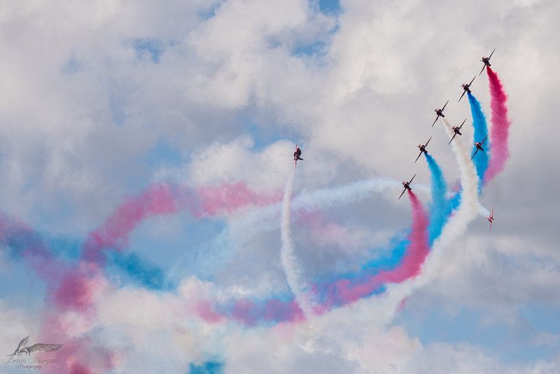 Red Arrows ( R.A.F.) in Action during the Airshow by Brian Morgan