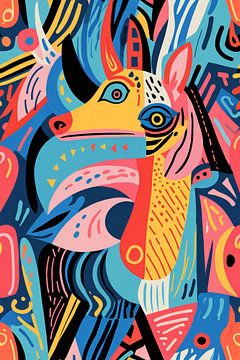 Abstract kleurrijk dierenontwerp met geometrische vormen van De Muurdecoratie
