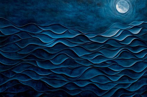 Nachtmeer mit Mondschein und Wellen
