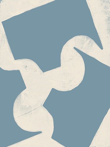 Abstracte vormen in wit en blauw.