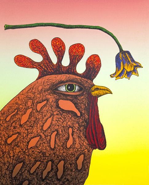 Rooster With Flower by Helmut Böhm
