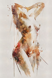 Herbstmuse | Weiblicher Akt in Aquarell und botanischen Herbsttönen von MadameRuiz