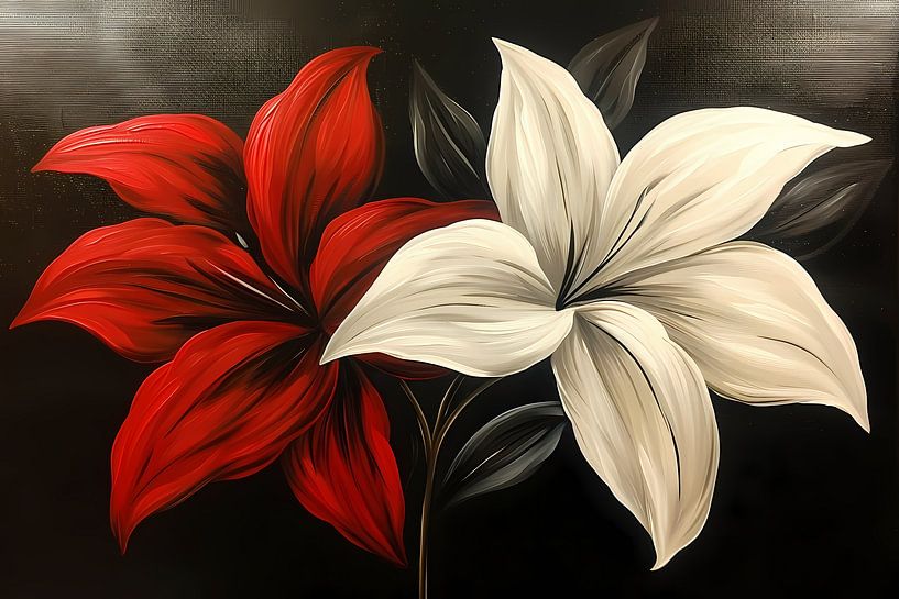 Abstracte bloemen in rood en wit van Art & Soul Creations