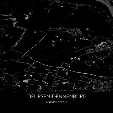 Schwarz-weiße Karte von Deursen-Dennenburg, Nordbrabant. von Rezona