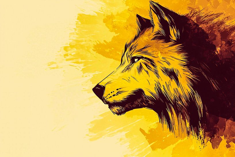 Loup sur fond jaune par Art & Soul Creations