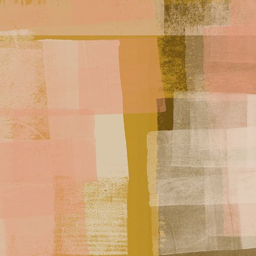 Formes et lignes abstraites en ocre, blanc, rose, taupe I