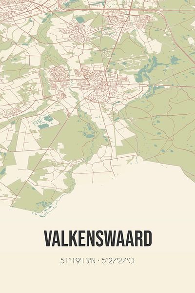 Alte Karte von Valkenswaard (Nordbrabant) von Ortsdrucke
