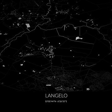 Zwart-witte landkaart van Langelo, Drenthe. van Rezona