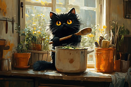 Een zwarte kat roert in de kookpot van Erika Kaisersot